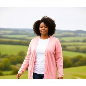 Studio 1940 Cardigan Sweater Womens 22 24W Pink Cable Knit Button Soft Cozy